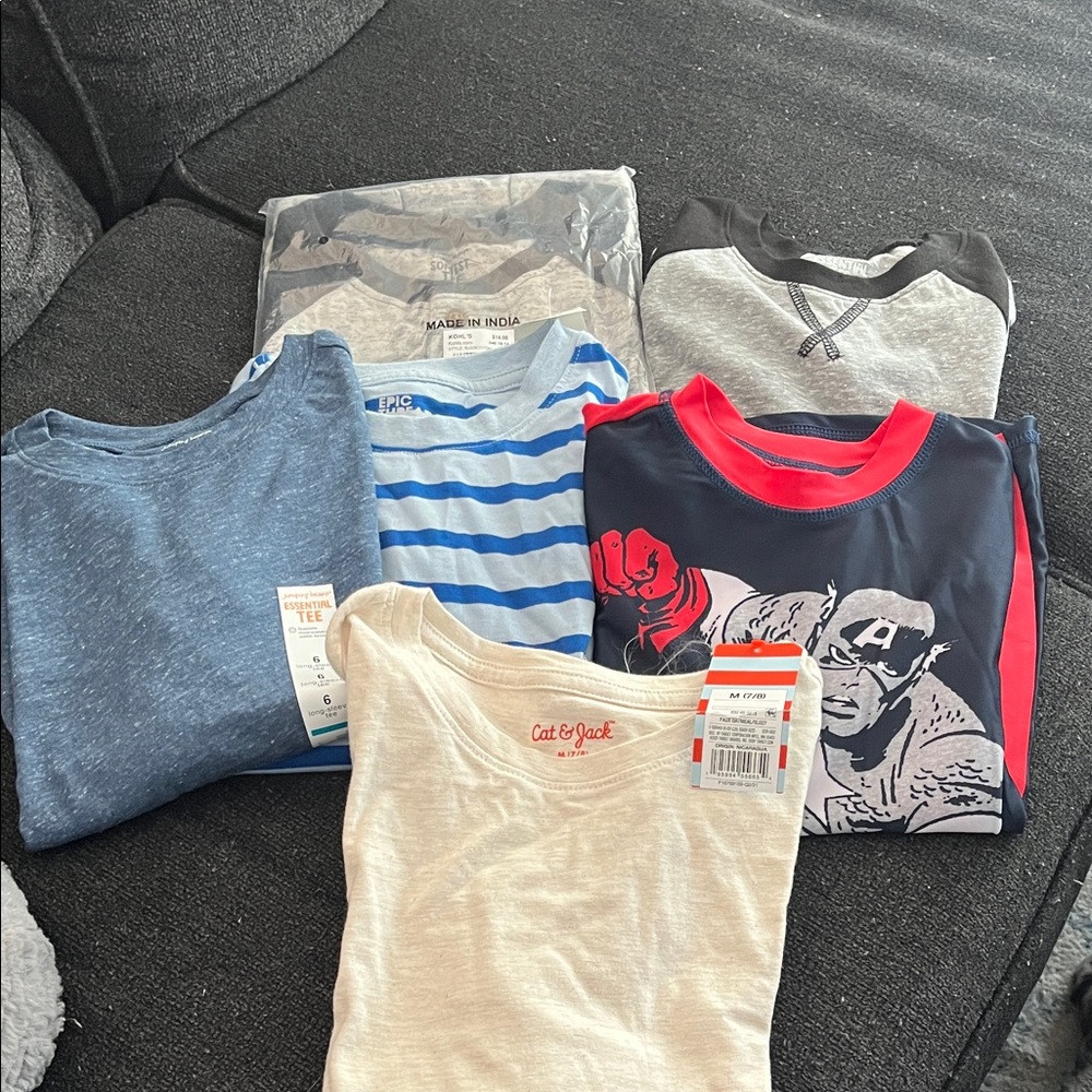 SO Kids' Long Sleeve Tees - Blue, Gray, Red, Cream